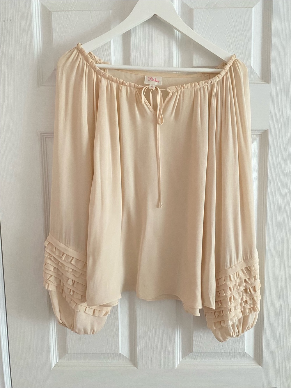 100% Silk Parker Cream Balloon Sleeve Blouse